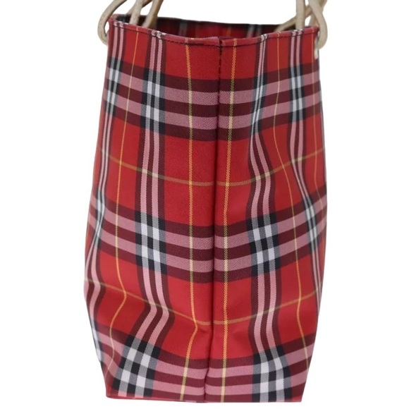 đ¤śSALEđ¤śBURBERRY LONDON Tote red canvas bluelabel antique gold trim leather handle - Picture 5 of 6